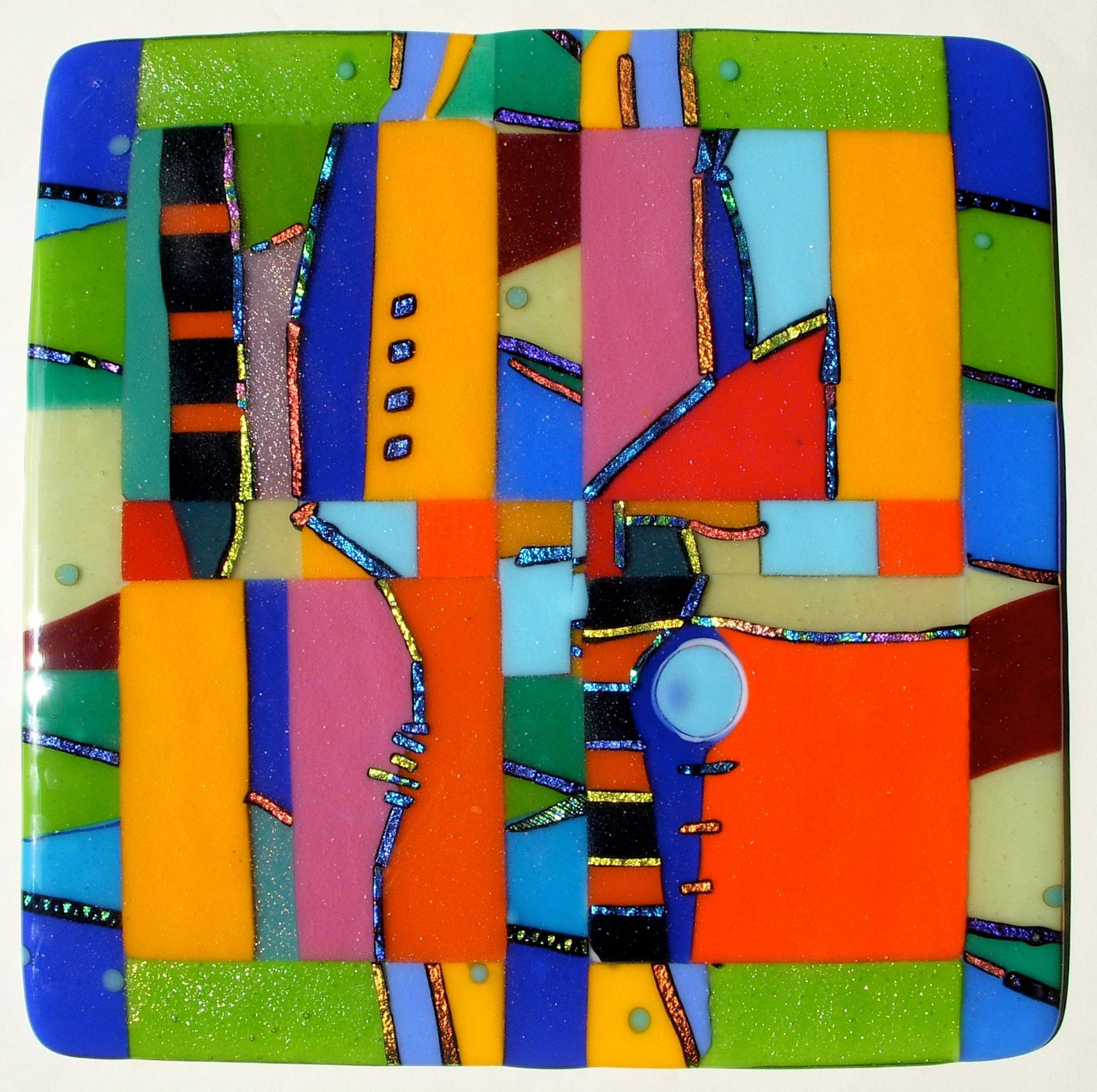 judeglass wall piece cast fused glass art colorful