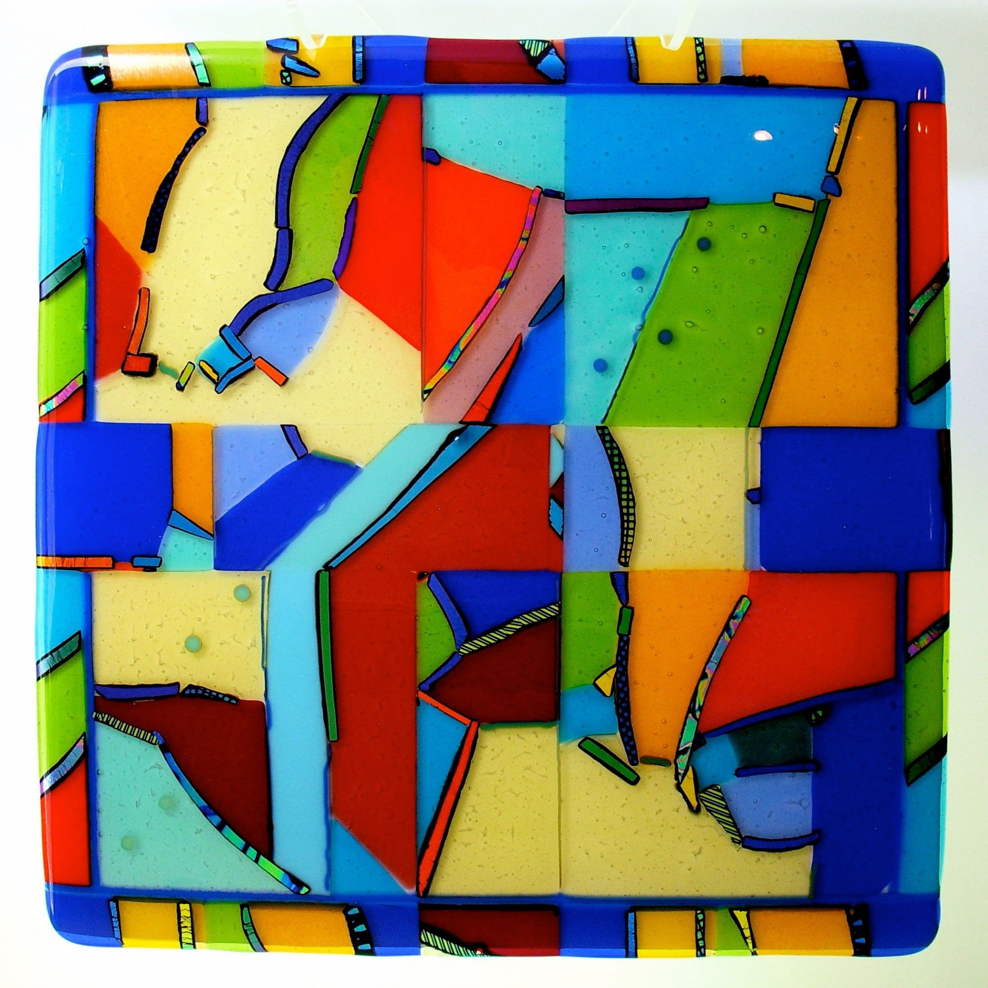 judeglass wall piece cast fused glass art colorful